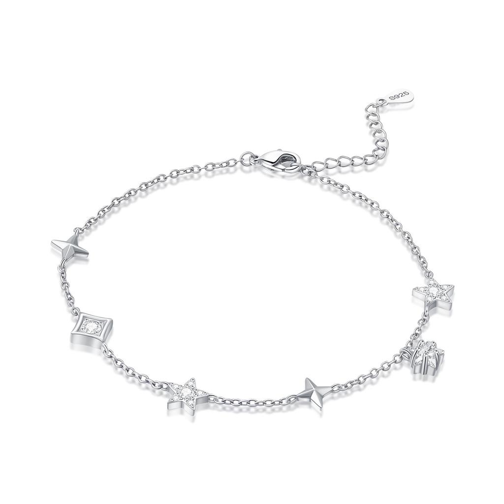 Orstarry S925 Silver Double Star Anklet Women Summer Chain Ankle Bracelet Party Jewelry Gift