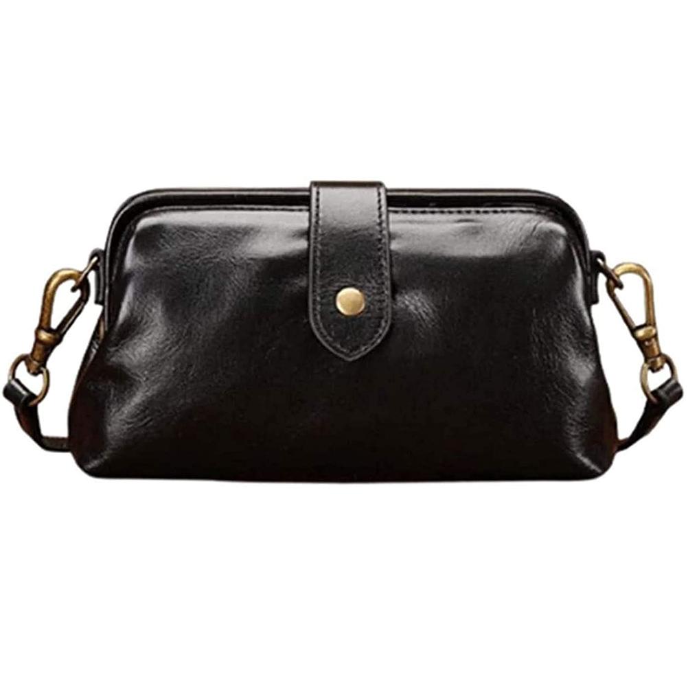 KONNWEI Retro Handgemaakte Dokters Tas Crossbody Tas Dames Vintage Stijl Leer Crossbody Schoudertas zwart