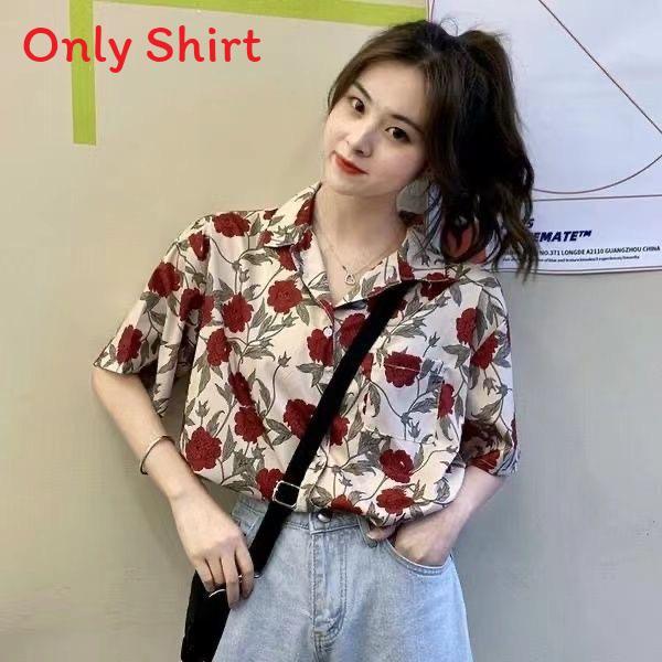 Thai Plant Print Shirt With Short Sleeves And High Elasticity For Casual Summer Wear
