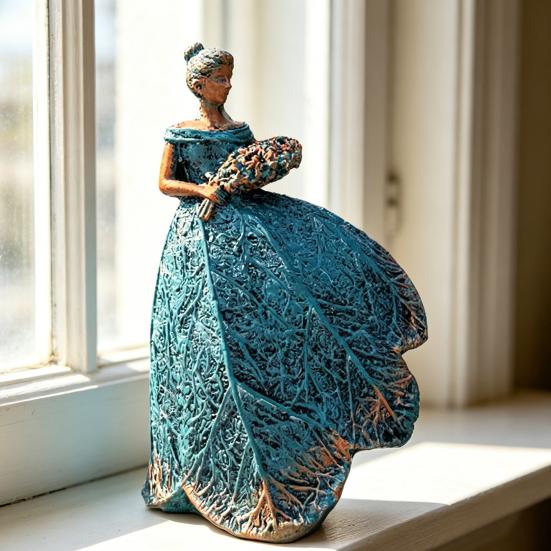 Simulated Flower Fairy Figurine, Resin Sculpture with Embossed Lace Texture, Ornament for Outdoor Indoor Garden Decor Elegant Gift