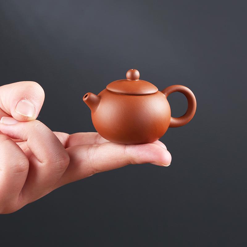 Kiln-altered Mini Purple Clay Teapot, Playable Fingertip Tea Pet and Ornament for Kung Fu Tea Sets