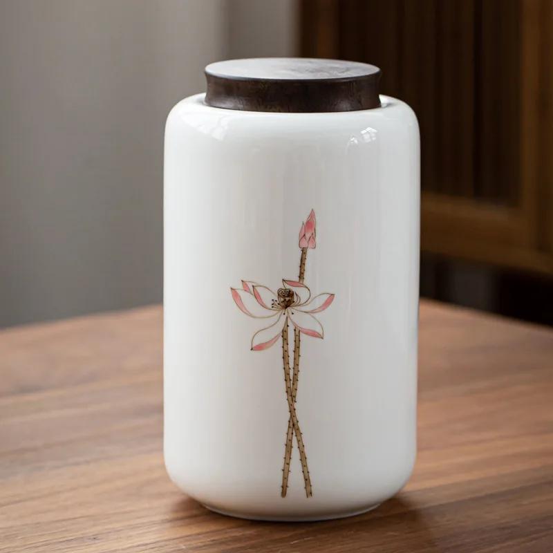 1200ML Ceramic Tea Jar with Wooden Cover Tea Storage Box Tea Bag Storage Container Sealed Storage Tank Ceramic Bottle Gift