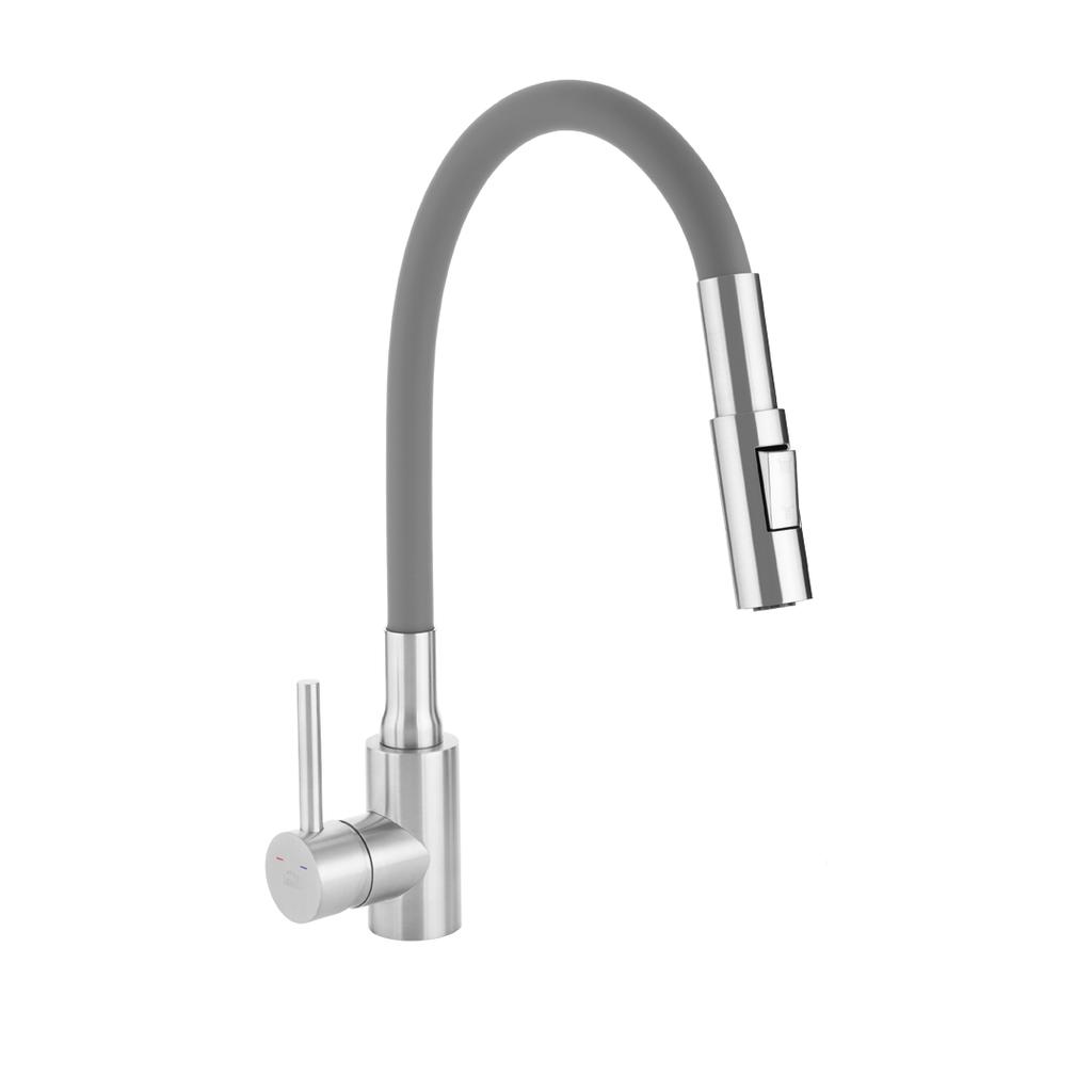 Nila Laveo Floor-standing Sink Tap with Flexible 2-Function Spout, Brushed Steel/Gray