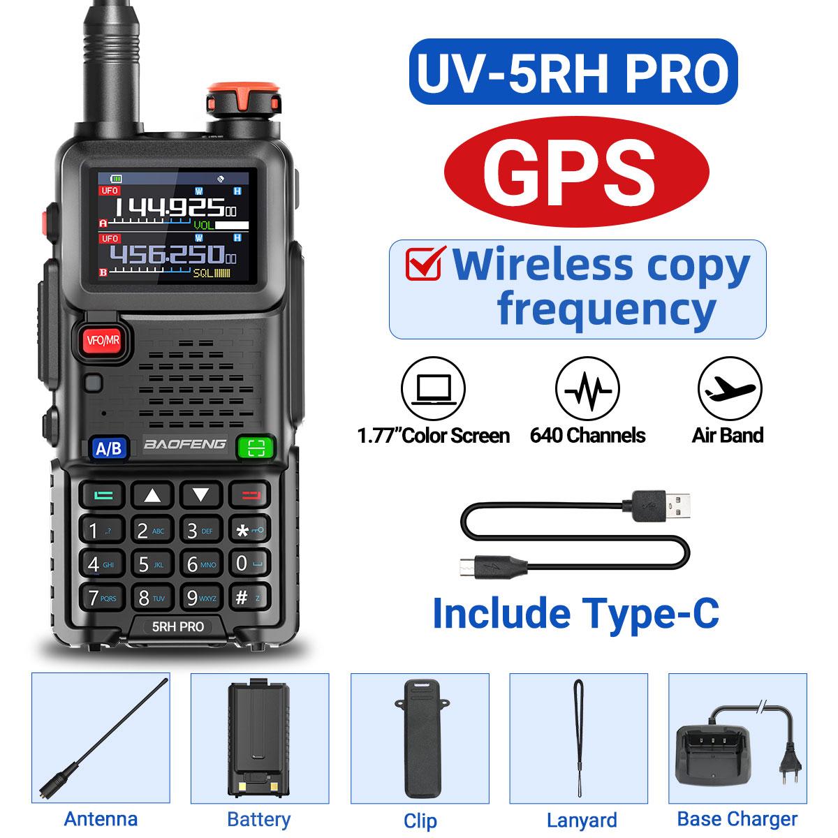 Baofeng UV-5RH PRO GPS Walkie Talkie Multi Band Draadloos Kopiëren Frequentie Type-C Oplader Upgrade UV-5R UV 17 Pro Gps Amateurradio EURO