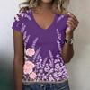 Women’s Casual V Neck Short Sleeve Floral Print T Shirt Relaxed Fit Lightweight Soft Fabric Top for Everyday Wear