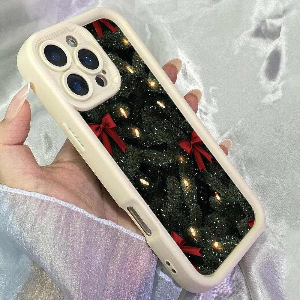 JT299 Joyful Festive Christmas Tree With Red Bows for iPhone 17 16 15 14 Pro Max Samsung S26 S25 Ultra A17 A16 A07 A56 Xiaomi 15T Redmi 15c Soft Case