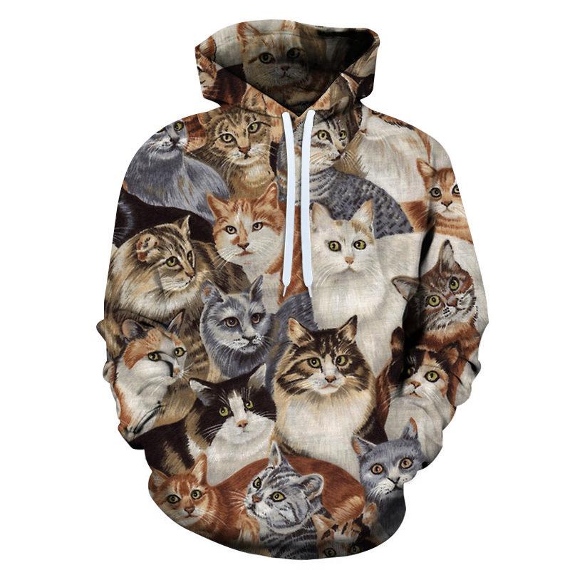 Autumn Animal Cat Pattern 3D Printed Hoodies Fashionable Casual Sports Long Sleeved Men's Hooded Sweatshirts