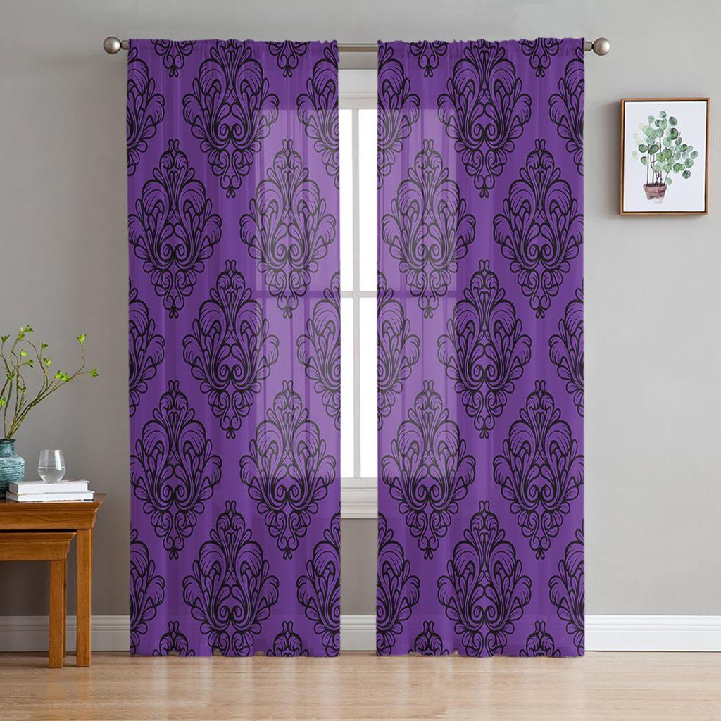 Indoor Tulle Curtains Pattern Texture Purple Girls Bedroom Exquisite Voile Curtain Living Room Kitchen Chiffon Fabric Curtains