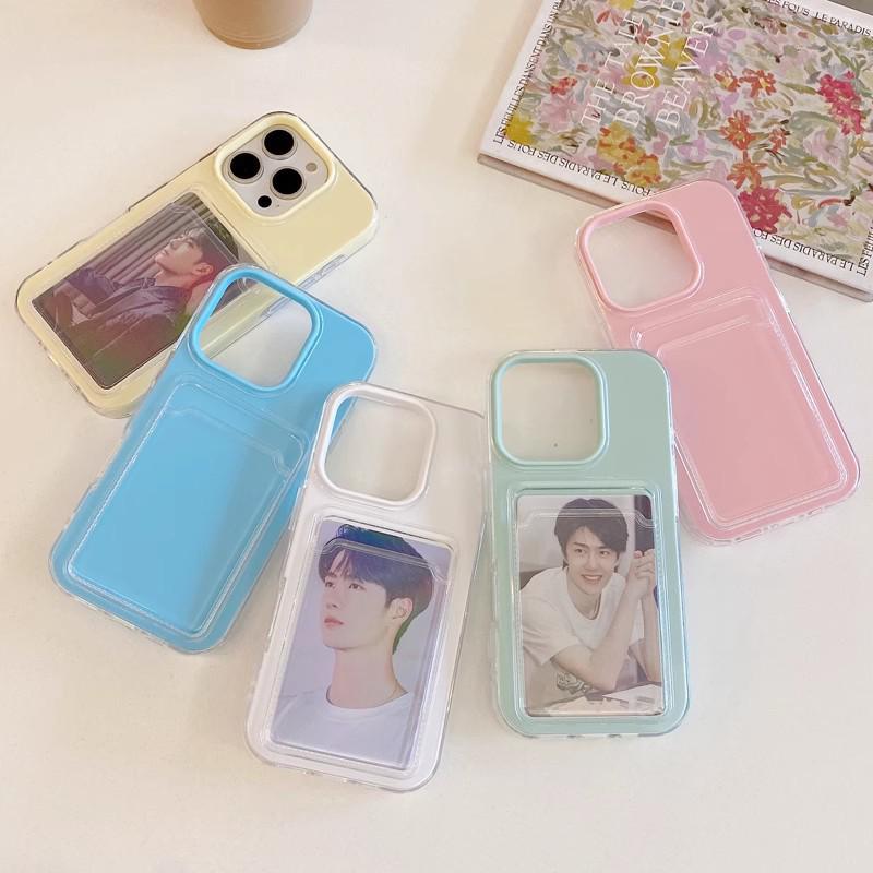 iPhone 17 Pro Jelly Silicone Card Holder Case, Solid Color, Anti-Fall Protection for iPhone 15P/14