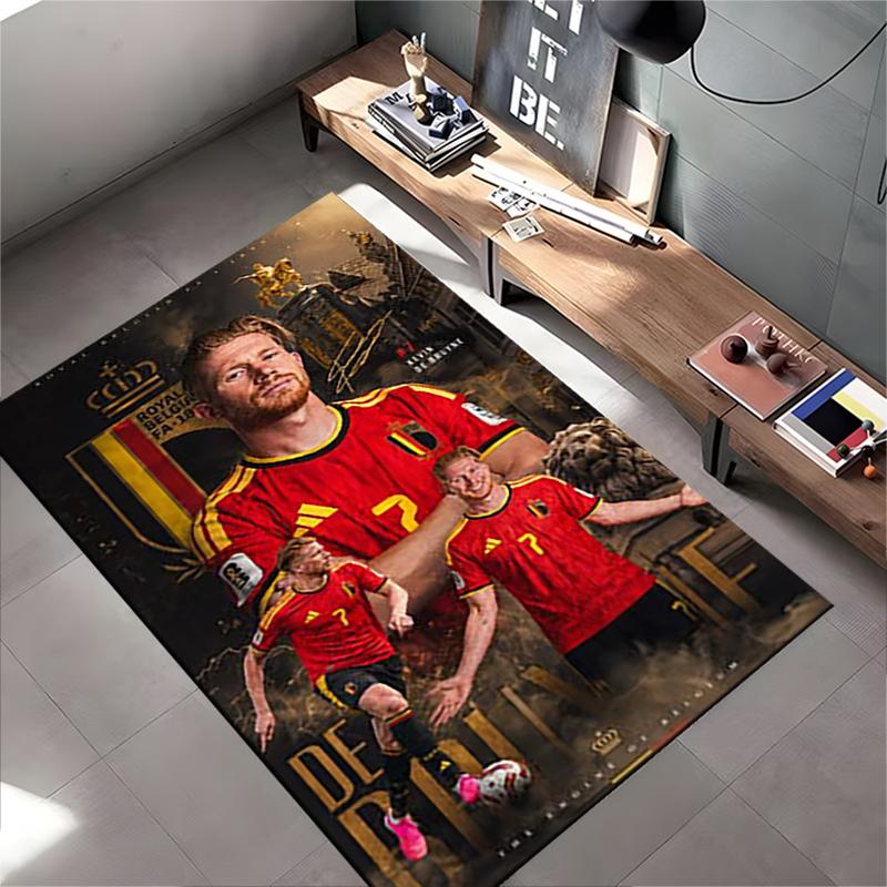 Sports Area Rug, Kevin De Bruyne Belgium 7 Red Poster, Fan Cave Decor, Non-Slip Mat