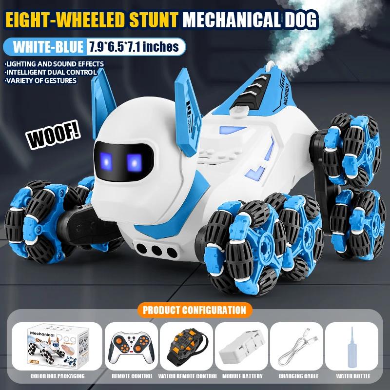 Non-Toxic Eight Wheel Stunt Rc Robot Dog Car Toy 2.4G Radio Remote Control Cars With Music Stunt Spray Electric Toy For Children Kids Gift