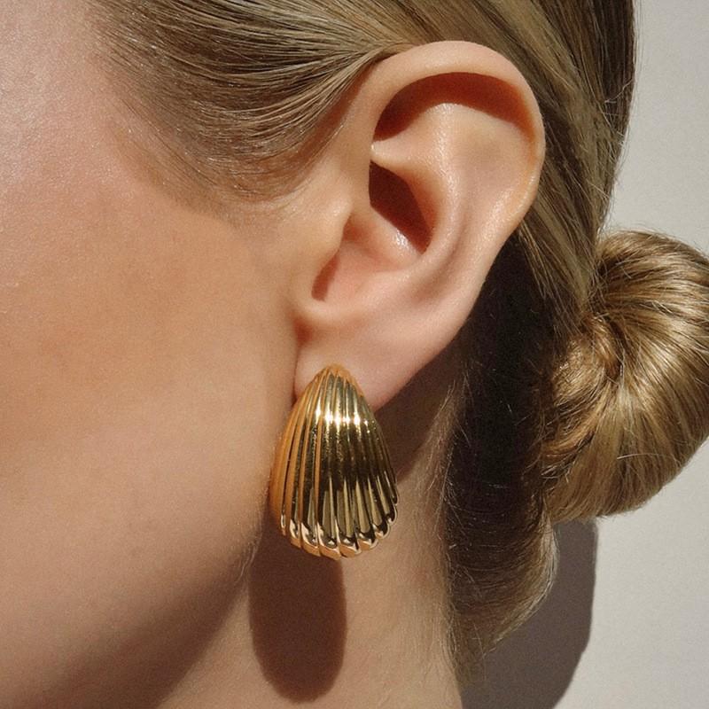 18K Gold Plated Geometric-shaped Stud Earrings Women Sterling Post Vintage Minimalist Fashion Jewelry