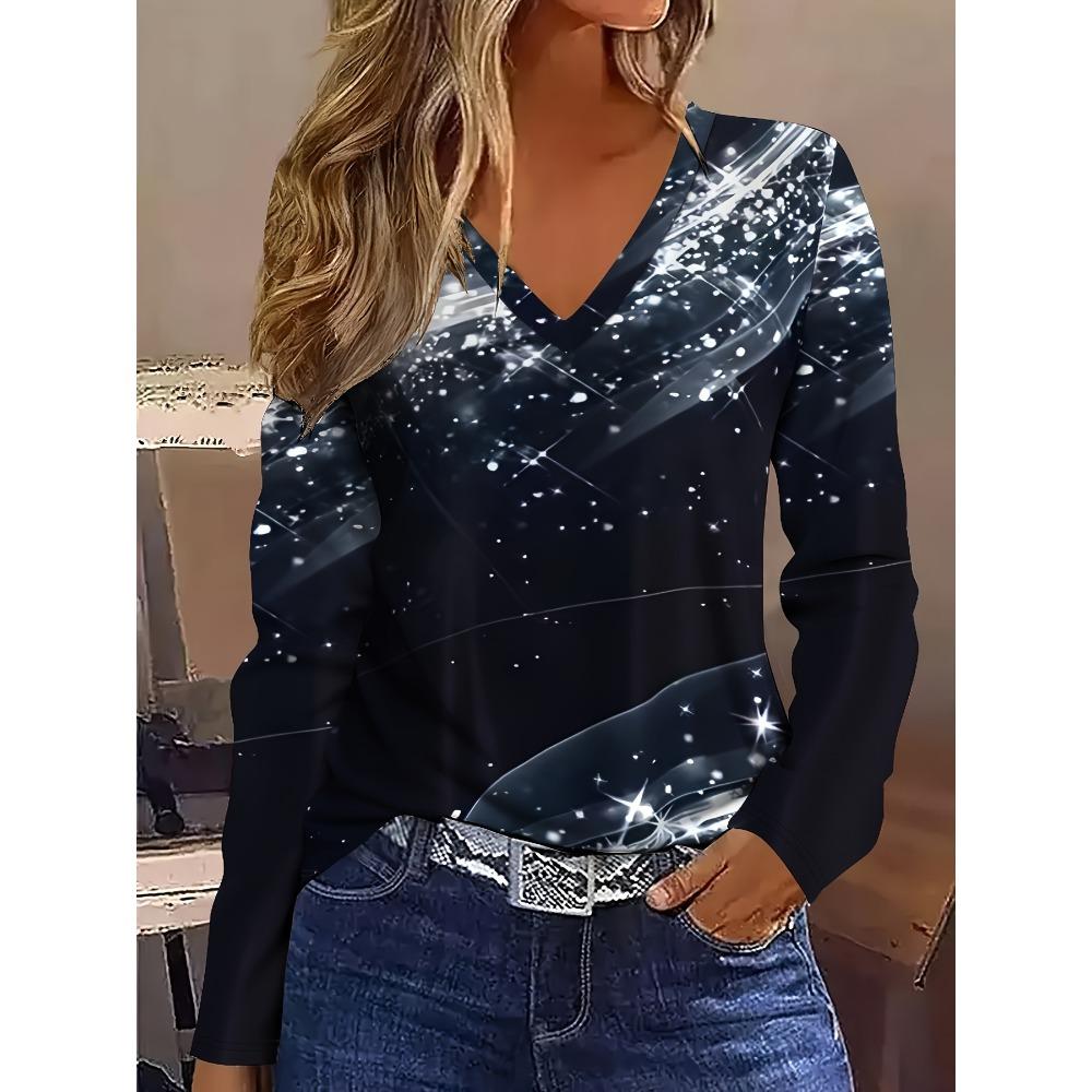 Standard Size Women's Fashion Women's V-Neck Long Sleeve T-Shirt