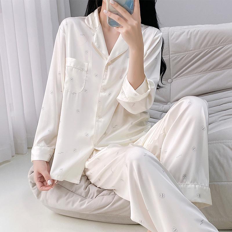 Women's Autumn/Winter Ice Silk Cartoon Pajamas, Korean-Style Sweetheart Set - Long Sleeve & Pants