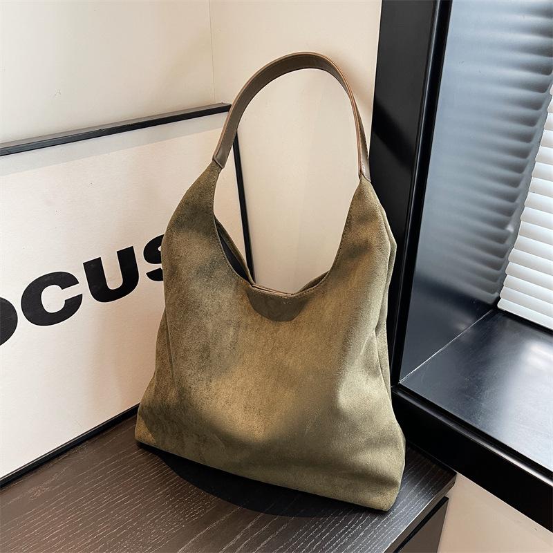 

Ретро повседневная сумка для поездок на работу женская 2025 новая осенне-зимняя замшевая сумка-тоут большой вместимости модная универсальная сумка через плечо темно-зеленого