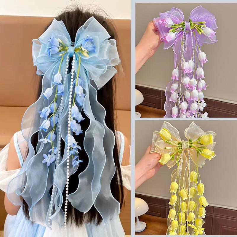 Fairy Lily Flower Bow Hair Clip: Cute Princess Ribbon Hair Accessory for Girls