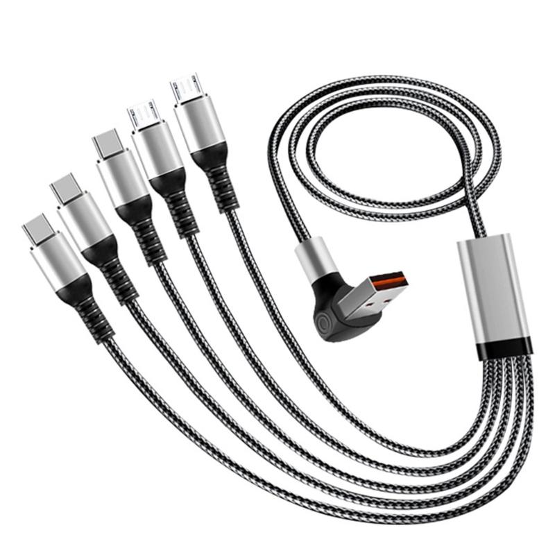 

5 Port Simultaneous Charging Cord with 66W Type C Fast Charge Right Angle Designs Cable for Home Office Travel Use 1