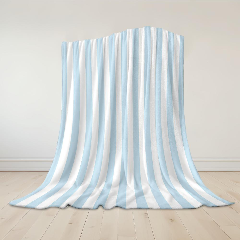 Light Blue and White Vertical Stripes Flannel Blanket Warm Soft Halloween Christmas Couch Warm Cozy Decorative for All Season