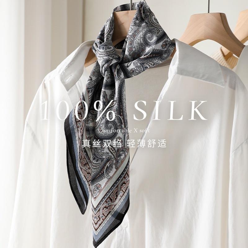 Silk Double Crepe 65 Square Scarf Women's Four Seasons Versatile Mulberry Silk Double Crepe Scarf Sun Protection Fashion Square Scarf Silk Scarf