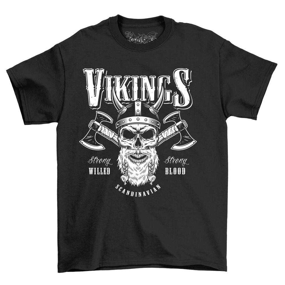 Vikings Bearded Skull Axes T-shirt - Funny Viking Vibes! 100% Cotton, Unisex Pri