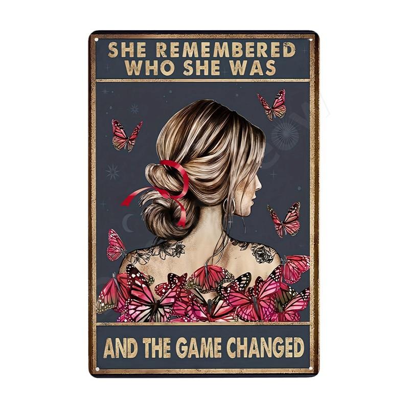 Inspirierende Sprüche auf Blechschildern, Retro-Wandkunst, Sei gut zu dir selbst, Vintage-Hippie-Mädchen, Poster für Zuhause, Garten