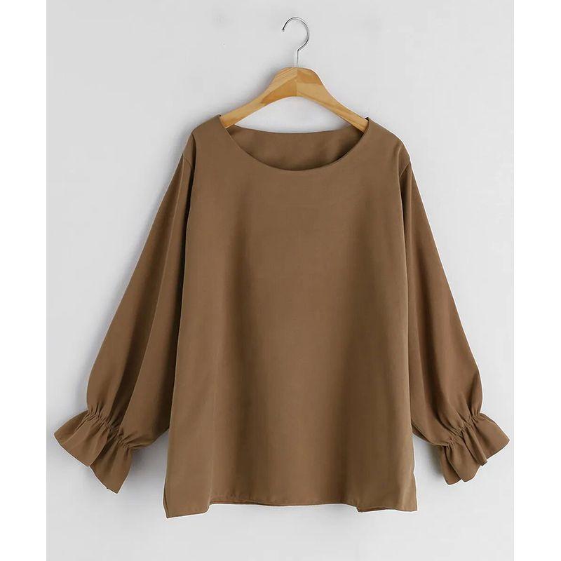 New Fall Women's Clothing Easiest for Match T-shirt round-Neck Flared Sleeves Pullover Pure Color Tops Loose Street Slim Looking All-Match Shirt