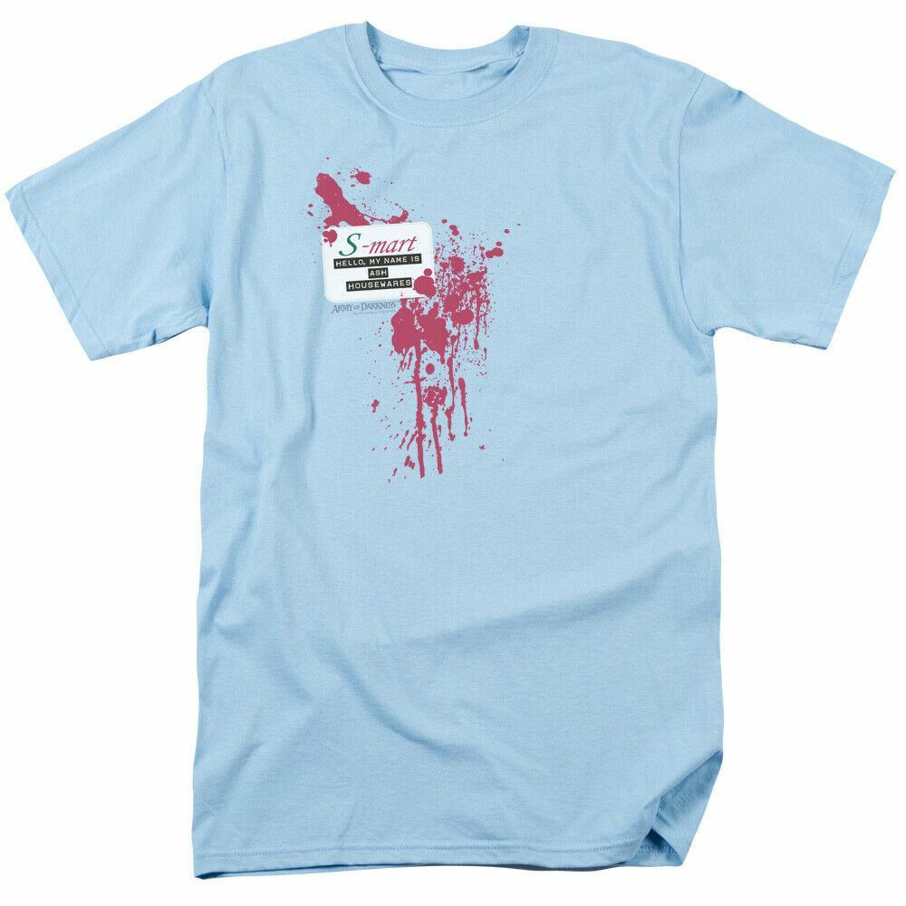 26 Army of Darkness S Mart Name Tag T Shirt Mens Licensed Retro Movie Light Blue Unisex T-Shirt M