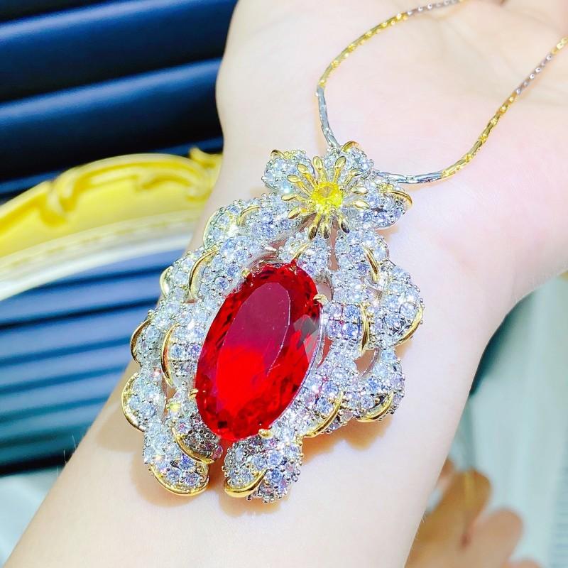 

Ретро крупный кулон с рубином в виде голубиной крови, брошь двойного назначения, ожерелье с аквамарином, имитация бриллианта