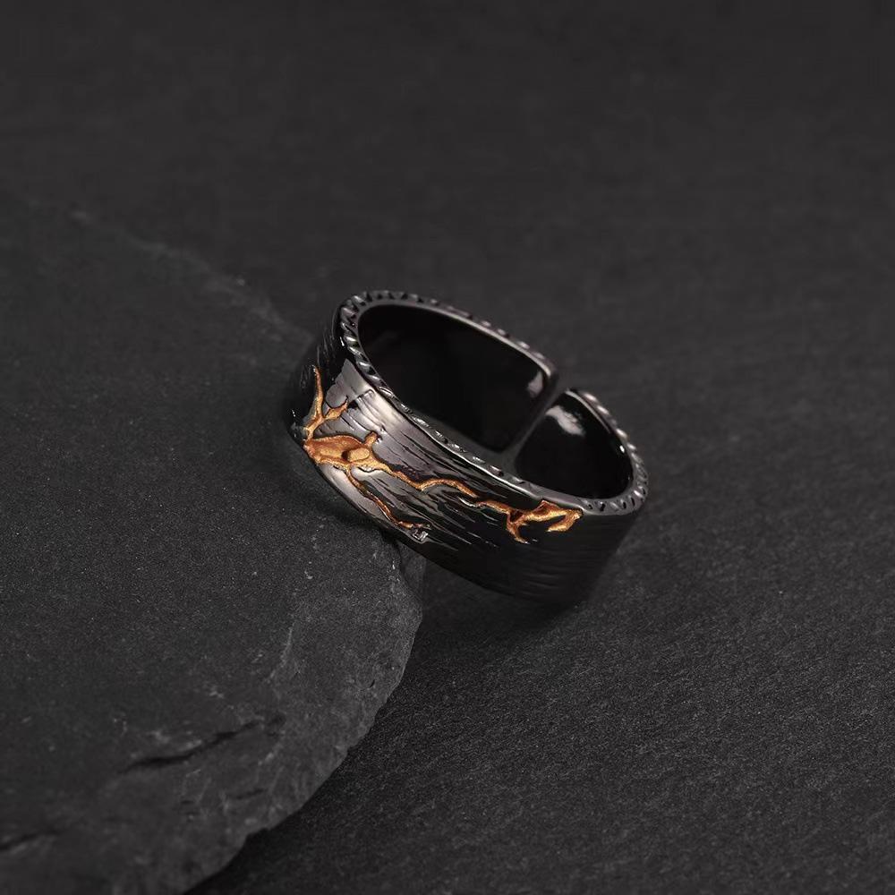 Retro Geschnitzter Rissmalerei Ring Für Frauen Männer Vintage Handgemacht Offener Ring Punk Gotische Accessoires Designer Schmuck Liebesgeschenk