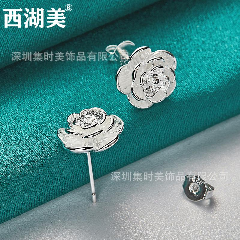 Silver Jewelry Rose Earrings Women's Jewelry Camellia Earrings Jewelry