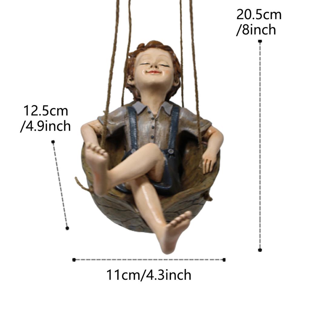 Swing Boy Statue Leisurely Atmosphere Garden Resin Sculpture Ornament for Home Office Desktop Living Room Book