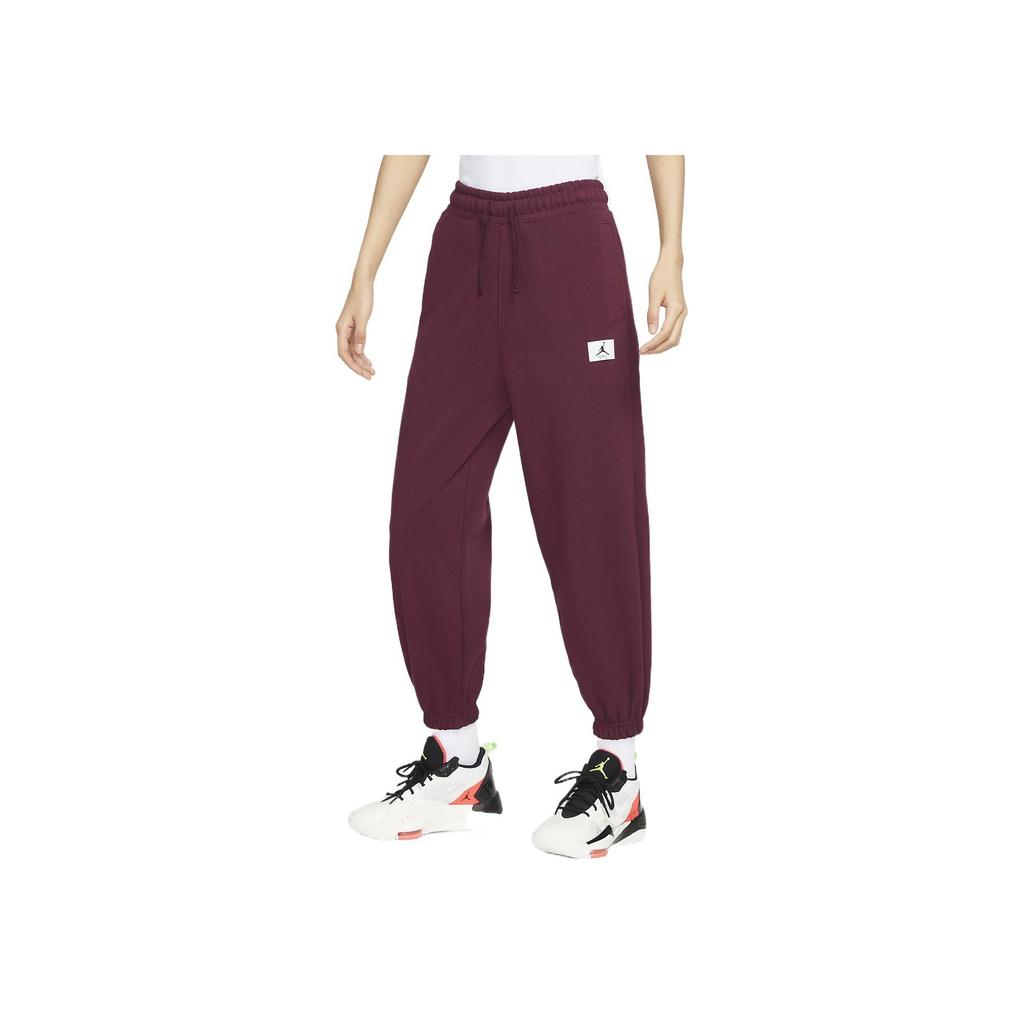 Jordan Solid Logo Patch Cotton Fleece Cuffed Pants Women Bottoms Cherrywood-Red DQ4608-645