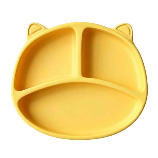 Travel Feeding Plate for Toddlers Silicone Suction Toddlers, Cute Bear Shape Unbreakable Divided Easy Clean Dish Baby Bowl, Non Slip Tray Infants And