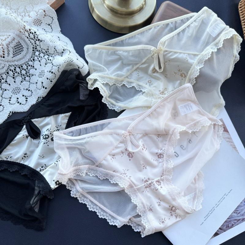 Damska Wiosenno-Letnia Bielizna w Stylu Narodowym, Seksowna Siateczka, Lodowy Jedwab, Głęboki Dekolt V, Niski Stan