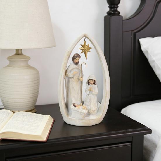 Nativity Scene Figurine Resin Holy Family Ornament Mary Joseph And Baby Jesus Statue Religious Christmas Table Centerpiece Gift for Christians