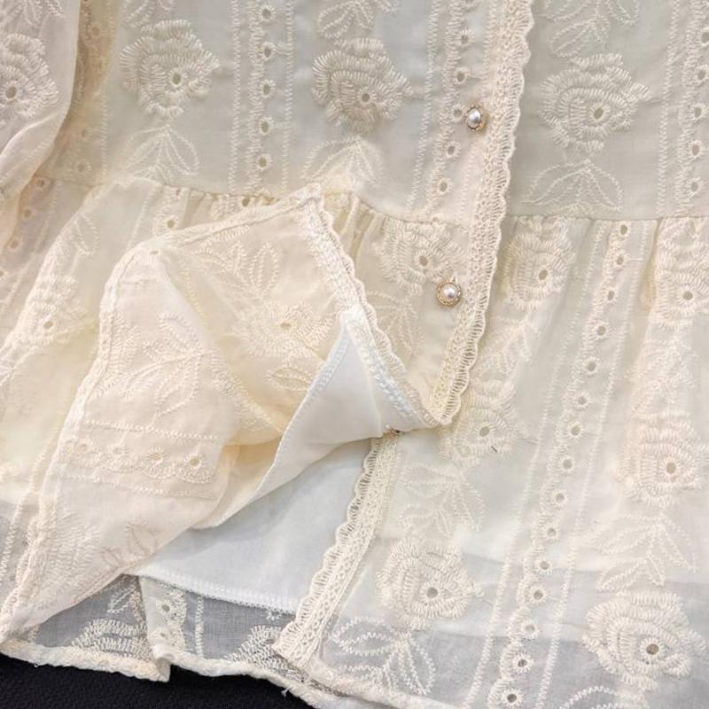 Elegancka Moda Damska Koronkowa Koszula Nowy Kwadratowy Kołnierzyk Luźny Haft Długi Rękaw Bluzka Panie Plus Size Wiosna Jesień Szydełkowa Casualowe Topy