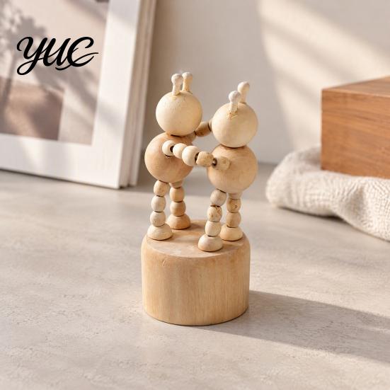 DIY Hand Painted Wood Crafts Wooden Movable Joints Animal Ornament, Doll Joint Ornaments Figures, Natural Decorative Desktop Art for Kids and