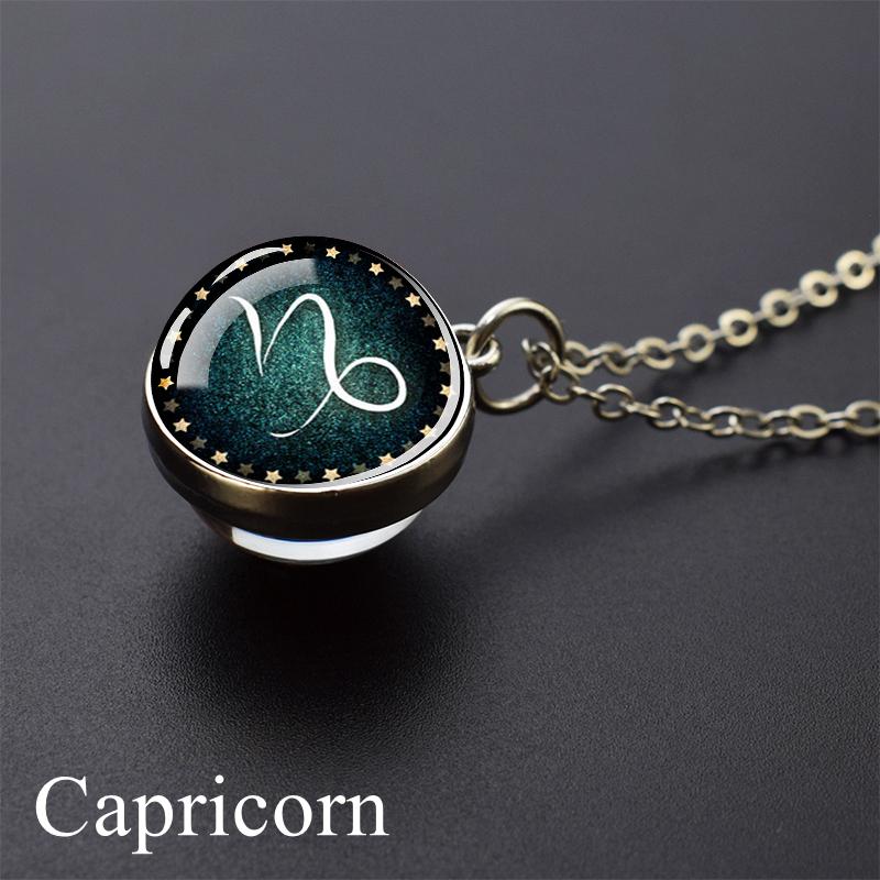 New Fashion 12 Constellation Glass Ball Pendant Necklace Zodiac Sign Necklace for Men Women Birthday Gift