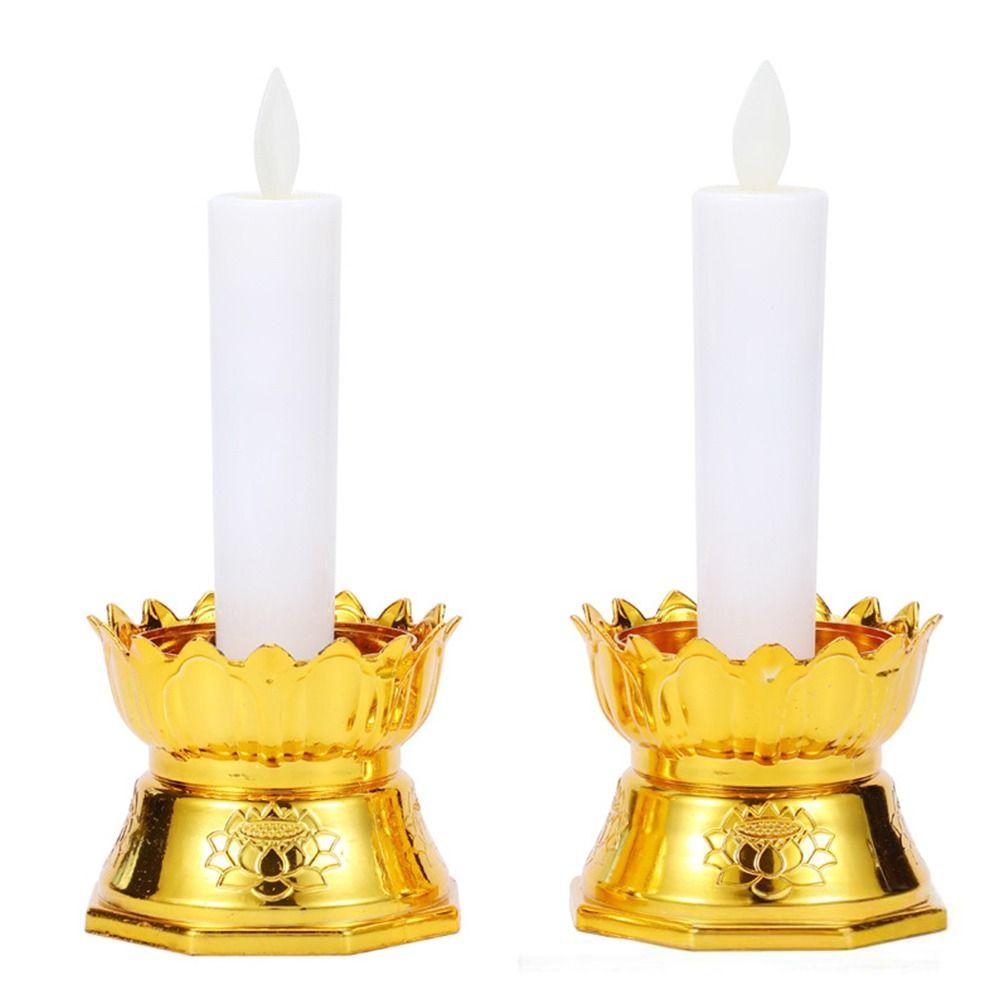 Plastic Lotus Candle Set Gold White Electronic Candlestick Set  Desktop Ornament