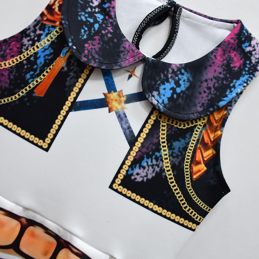 Dětské Dívčí Anime Kreslený POP Zpěvačka Super Star Rumi Mira Zoey Tištěné Klopový Límec Bez Rukávů Šaty Sada s Taškou Halloweenské Cosplay Kostýmy