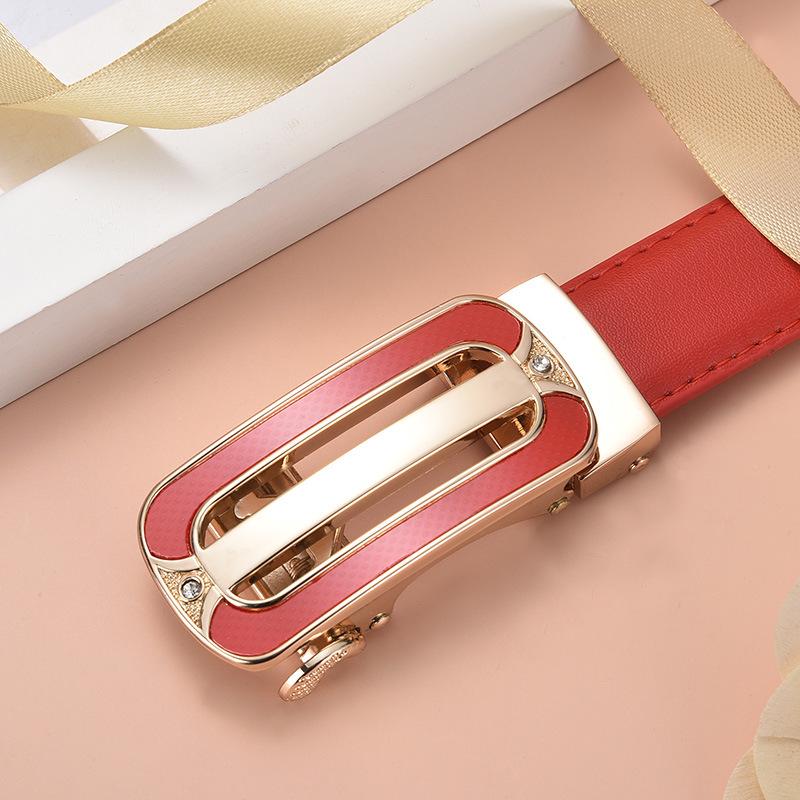Stylish Women's Automatic Buckle Leather Belt - Genuine Leather, Korean Trend, Versatile Fashion Waistband for Students