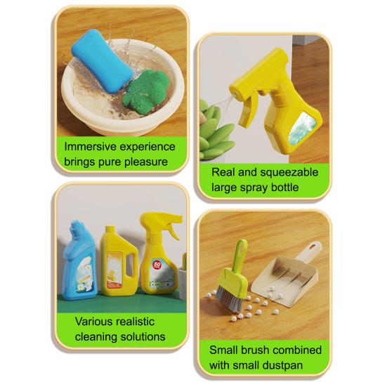 Set Curățenie pentru Copii Mici Jucărie de Curățenie pentru Copii Include Perie de Praf Mop Burete Mătură Făraș Pânză Set de Joacă de-a Treburile Casnice pentru Băieți Fete Vârste 2-5