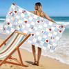 Blue Checkered Pattern with Hearts and Cherries Beach towel quick-drying for travel outdoor sports jogging beach and swimming