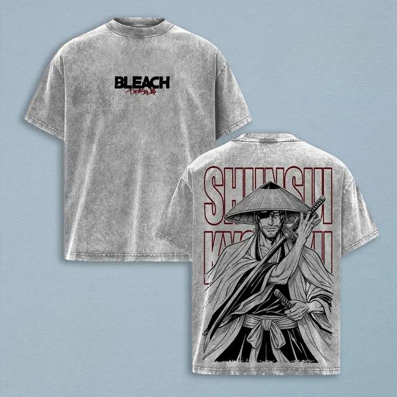 Hot Anime BLEACH Kyoraku Shunsui T-shirt Men Women Short Sleeve Clothing Manga Retro Washed T Shirt Summer Cotton Tshirt Clothes