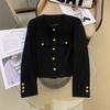 Black Round Neck Fragrant Short Coat French Tweed Top for Little Men