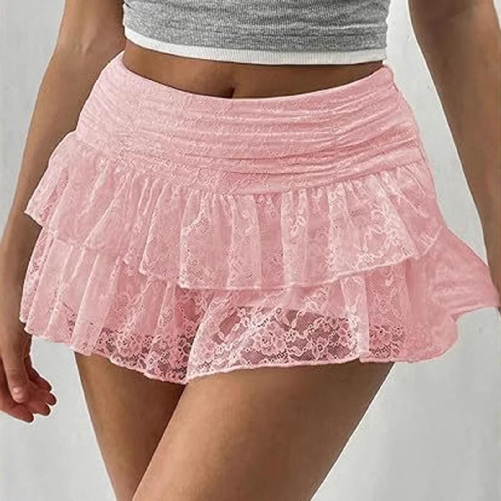 

Женская модная повседневная юбка с кружевным краем и неровным подолом, однотонная, длиной до пола M розовый