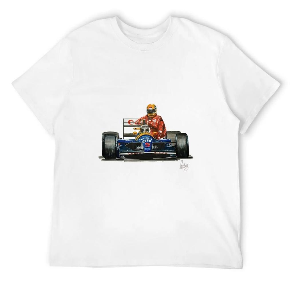 Oversized Short-Sleeve T-Shirt Featuring a Vintage Watercolor-Style Illustration of a Number 5 Williams-Renault F1 Car