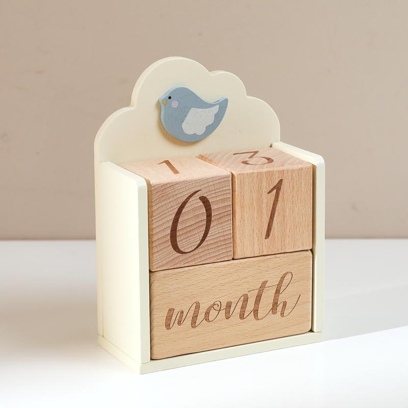 Baby Wood Milestone Photography Accessory Toy Cartoon Bird Time Recorder Box Baby Room Decoration Baby Anniversary Baby Gifts