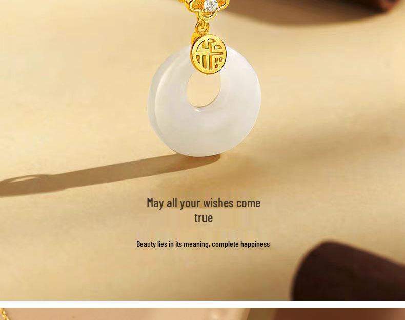S925 Sterling Silver Hetian Jade Fu Character Necklace, Chinese Style Light Luxury Clavicle Chain for Women - Elegant Gift Accessory