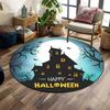 Pumpkin Head Bat Castle Halloween Round Carpet Floor Mat Suitable for Children's Bedroom Decor Living Room Round Rugs for Gifts